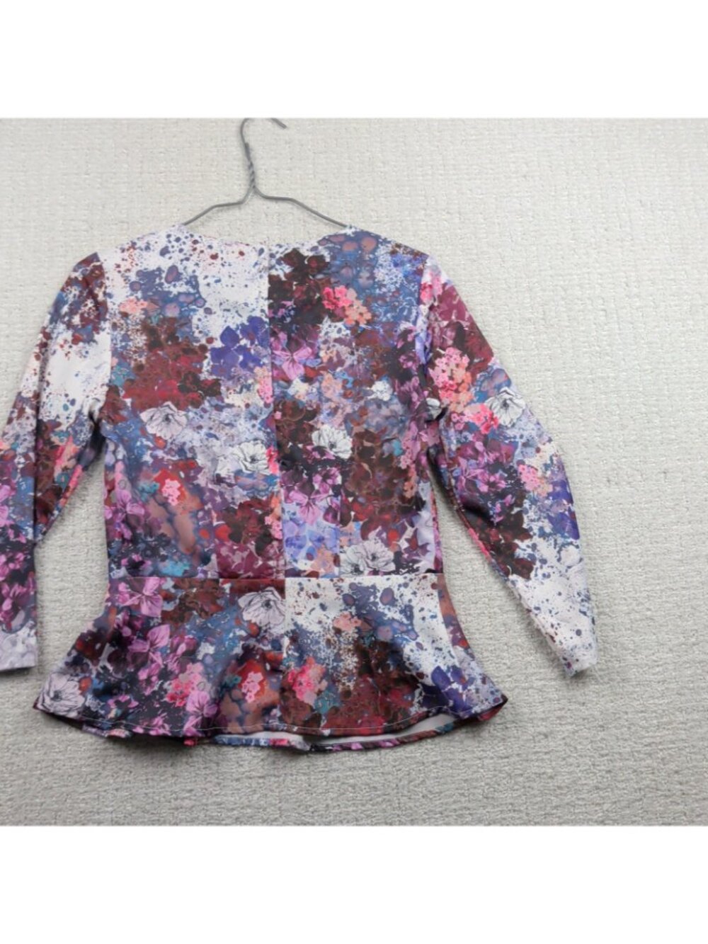 H&M Top Floral Peplum Blouse Boho Folk Indie Flowy Floral Artsy AOP Women Sz 4 - Picture 10 of 11